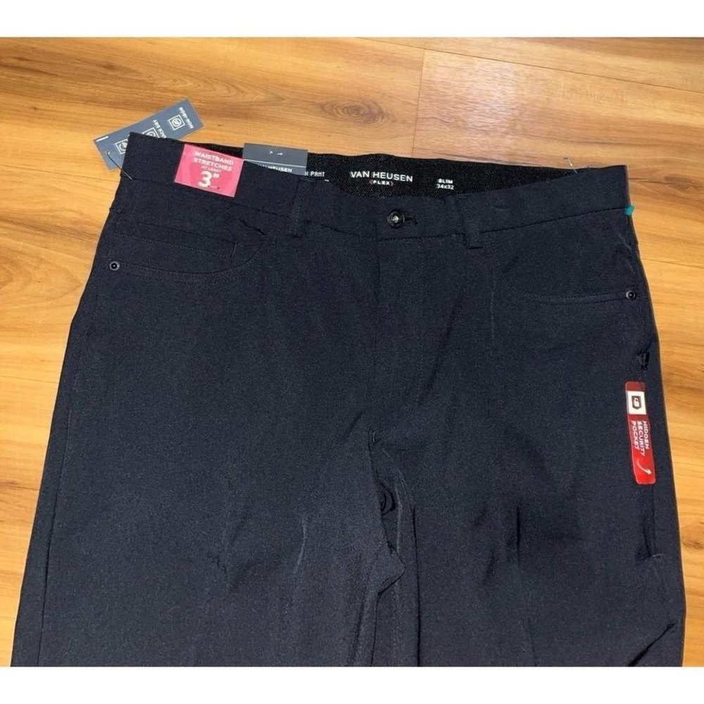 Mens NWT Van Heusen Flex Tech Slim Fit 5 Pocket Black Non-Iron‎ Pants - Picture 3 of 6